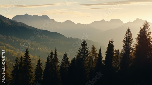 Misty Mountain Pine Forest at Dawn