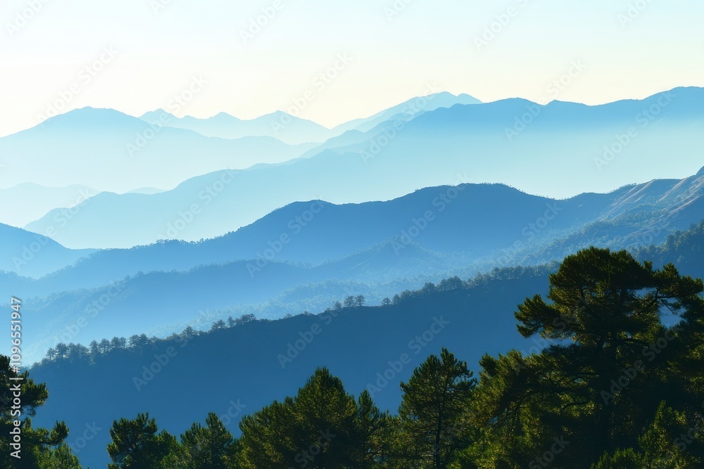 Serene Mountain Range in Misty Light Serene Mountain Range in Misty Light