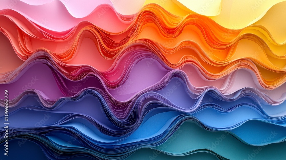 Abstract Colorful Paper Art Design: Layered Paper Waves of Color Abstract Colorful Paper Art Design: Layered Paper Waves of Color
