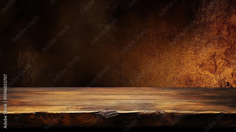 Wooden table in a dark room with soft lighting, creating a dramatic and elegant atmosphere for advertising and luxury product display, ideas for conceptual and high-end marketing visuals Wooden table in a dark room with soft lighting, creating a dramatic and elegant atmosphere for advertising and luxury product display, ideas for conceptual and high-end marketing visuals