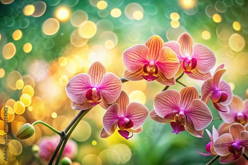 Captivating Bokeh Effect of Phalaenopsis Orchids Showcasing Their Delicate Beauty in Soft Focus and Vibrant Colors for Stunning Floral Imagery photo