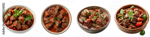Collection of Delicious Beef Stew Isolated on PNG background.