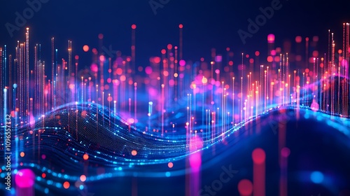 3D rendered futuristic technology scene with glowing lines and particles.