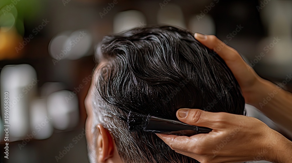 Naklejka premium Professional hair dye application for a senior client