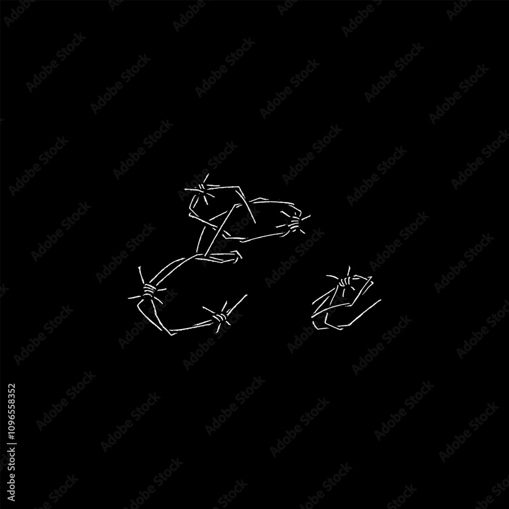 Obraz premium letter E Barbed wire hand drawing vector isolated on black background.