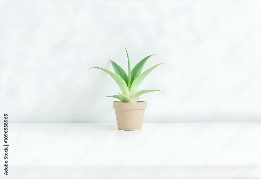 A potted plant on a white table against a plain white wall A potted plant on a white table against a plain white wall