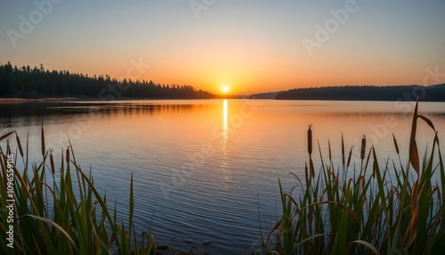 Beautiful big lake at sunset