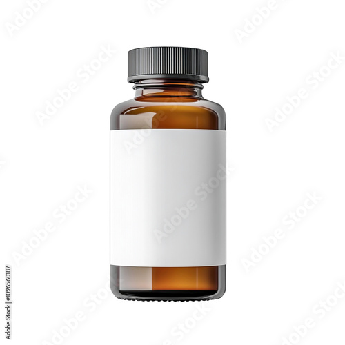 A vitamin bottle with blank label on  transparent background.