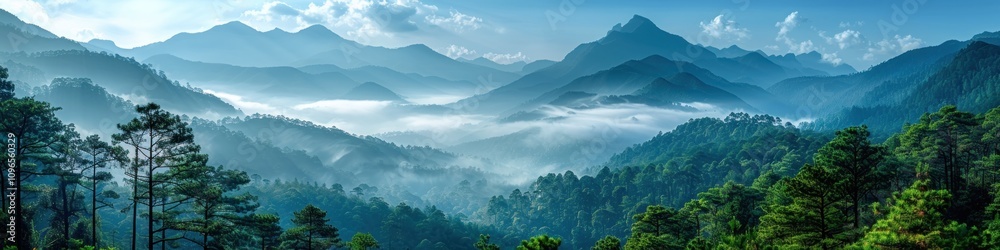 Misty Mountain Landscape with Lush Foliage Misty Mountain Landscape with Lush Foliage