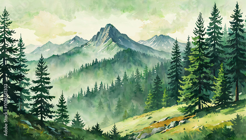 Sérénité des Montagnes en Aquarelle