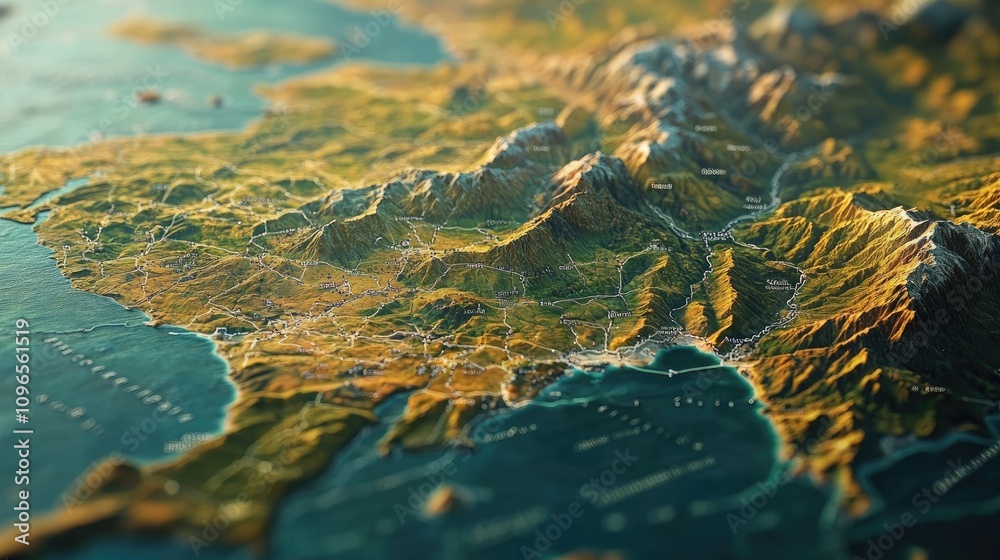 Stunning aerial view of a coastal mountain range. The image showcases a detailed 3D rendering of the landscape, highlighting the intricate details of the terrain. Stunning aerial view of a coastal mountain range. The image showcases a detailed 3D rendering of the landscape, highlighting the intricate details of the terrain.