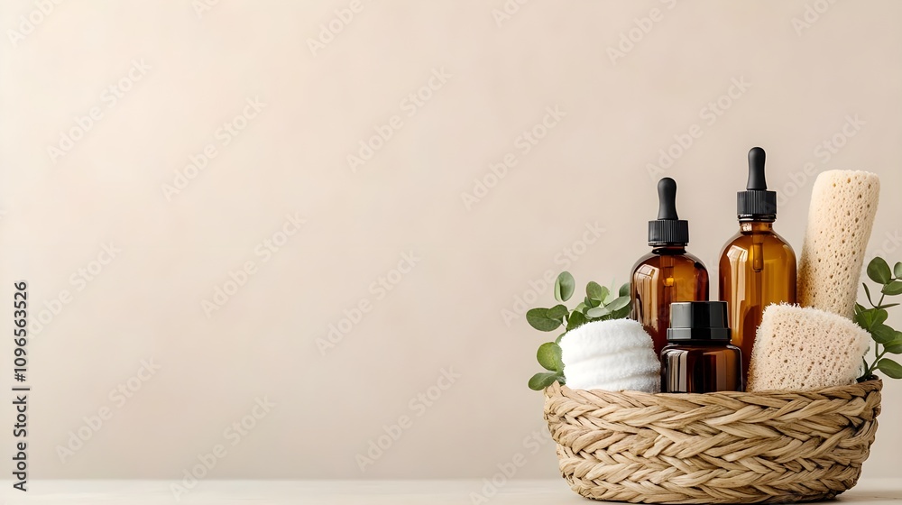 Naklejka premium Spa Essentials in Wicker Basket