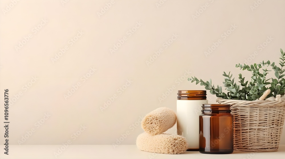Spa Products and Eucalyptus in Basket Spa Products and Eucalyptus in Basket