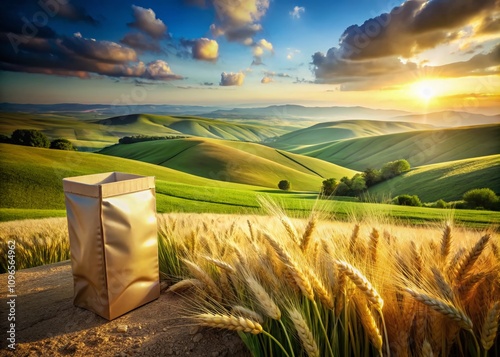 Captivating Landscape Photography Showcasing Decorative Packaging for Barley Cereal Products in a Natural Setting with Vibrant Colors and Textures of Nature photo