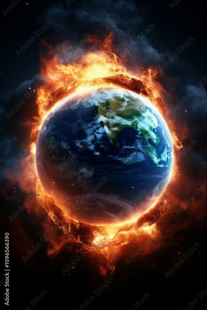 Obraz premium Contemporary View: Earth’s Fiery Fate Through Climate Change Imagery