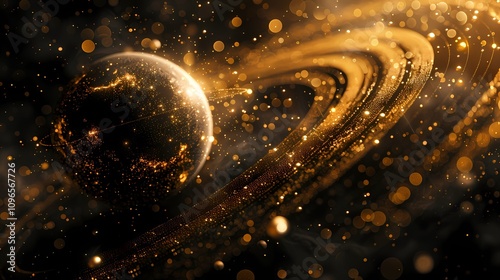 Fototapeta Naklejka Na Ścianę i Meble -  digital technology black and gold planet universe illustration poster background