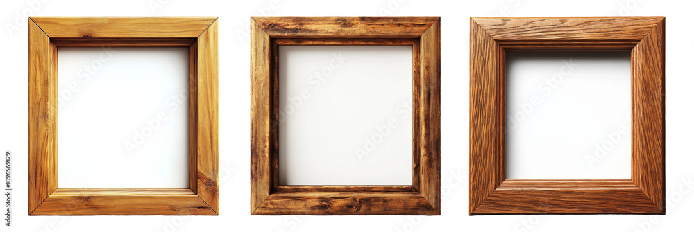 Isolated Wooden Frames on Transparent Background