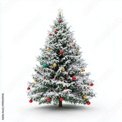 Christmas tree with balls and decorations in white background 