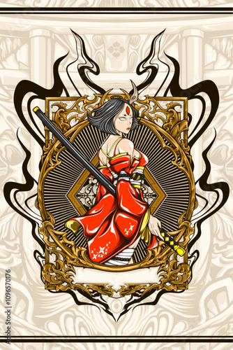 samurai girl illustration