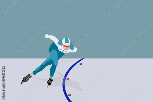 Winter sports. Speed ​​skating. A speed skater goes through a turn during a race 