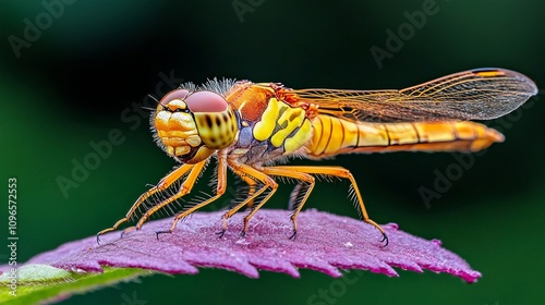 Wallpaper Mural A close-up macro photograph of a golden-yellow dragonfly with intricate wing details.  Torontodigital.ca