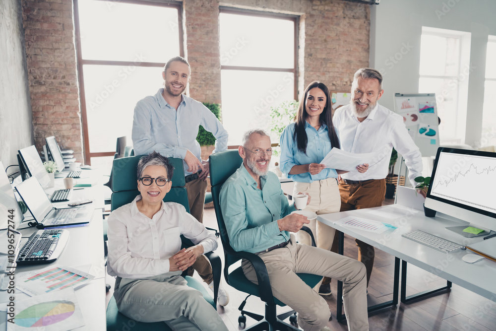 Photo of coworking project teamwork people look camera cheerful work together conference meeting successful nice light office Photo of coworking project teamwork people look camera cheerful work together conference meeting successful nice light office