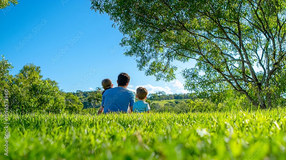 A relaxing outdoor picnic with a family enjoying the sun