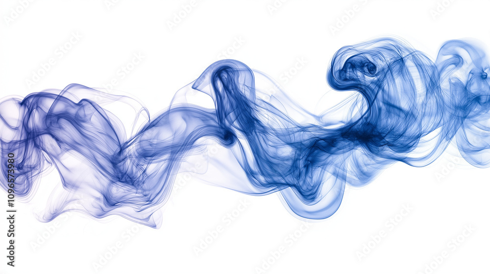 Blue ink on a white background, smoke-like structures
