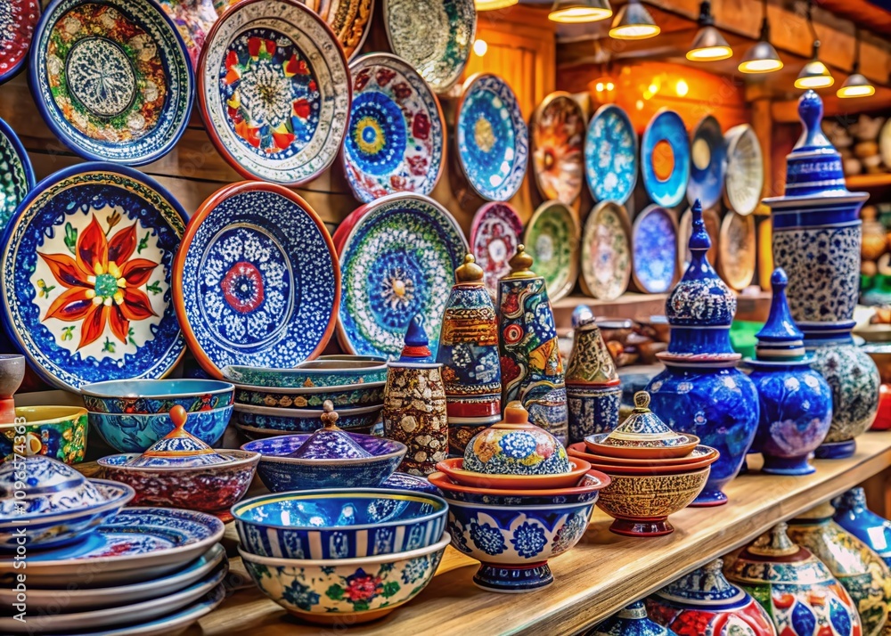 Naklejka premium Captivating Product Photography of Traditional Turkish Crafts and Artifacts from Aspendos, Turkey, Showcasing Rich Cultural Heritage and Unique Designs in a Stunning Setting
