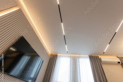 Canvas-taulu modern classic ceiling with led light and gold stainless trimming