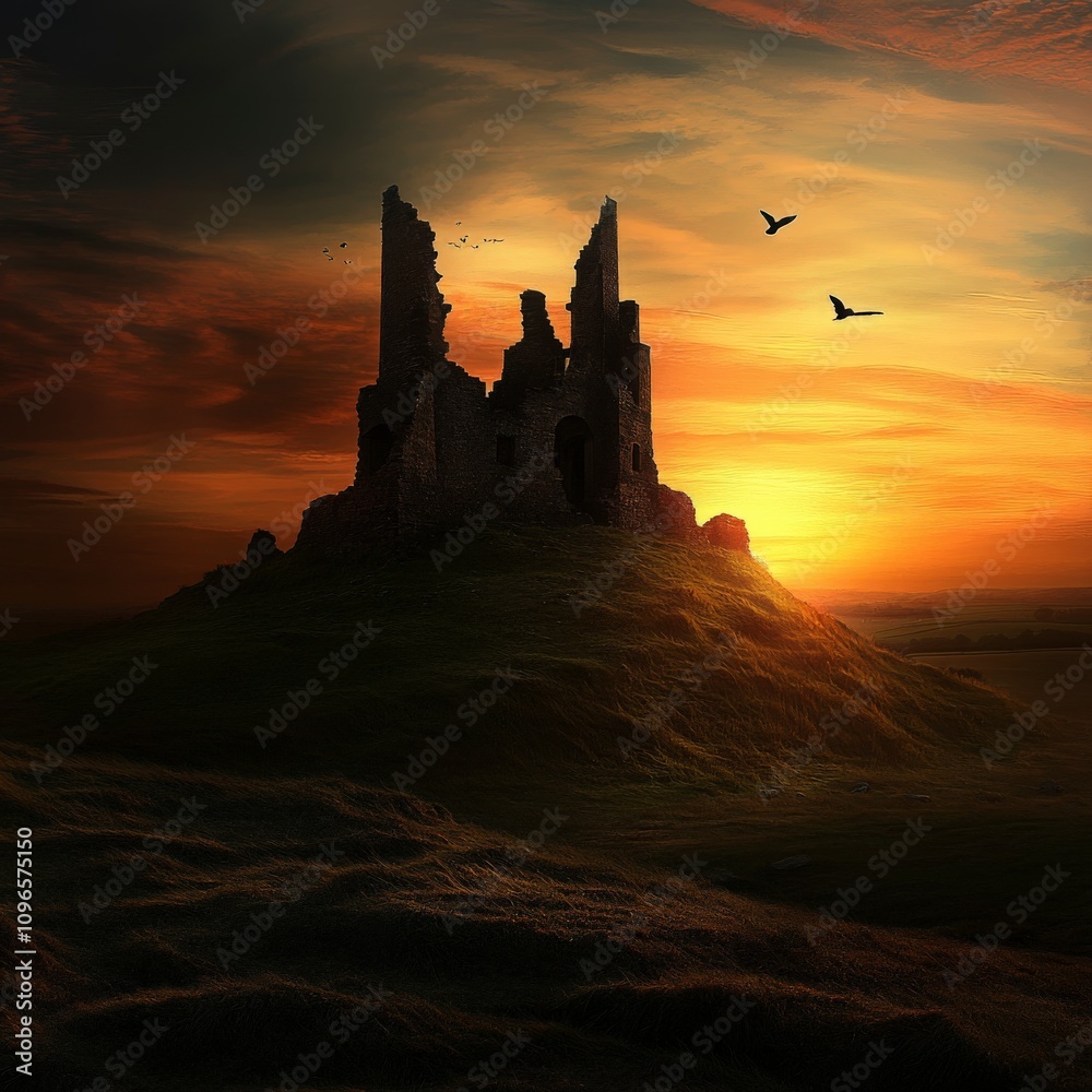 Obraz premium Ruined Castle at Sunset