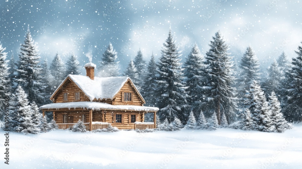 Winter Cabin in Snowy Forest: A Peaceful Winter Wonderland Winter Cabin in Snowy Forest: A Peaceful Winter Wonderland