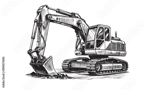 Excavators heavy construction equipment sketch hand drawn drawing vector illustration