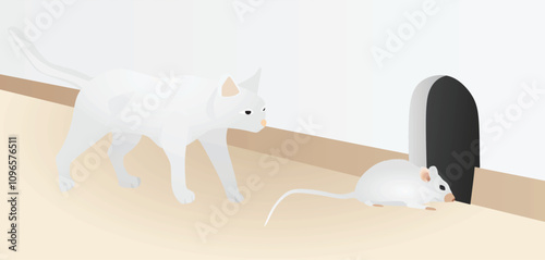 Cat and mouse in home. vector