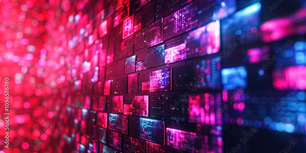 Obraz premium Abstract Digital Wall with Neon Lights