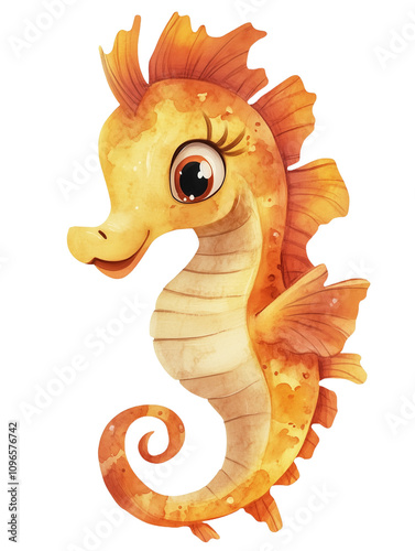 funny Seahorse, kids illustrations , cartoonish , white background photo