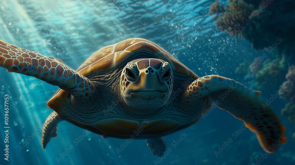 Fototapeta premium 海中を泳ぐウミガメ