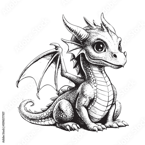 baby dragon sketch hand drawn drawing vector illustration