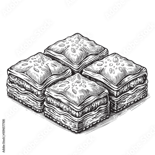 Baklava food sketch hand drawn drawing vector illustration