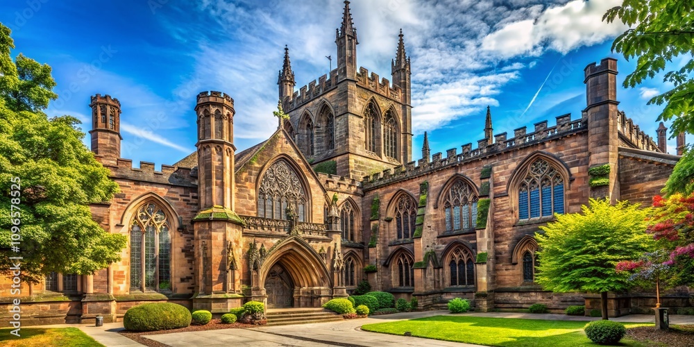 Fototapeta premium Captivating View of Chester Cathedral's Main Entrance in the Heart of Chester City Centre, UK - A Stunning Architectural Marvel Surrounded by Historic Charm