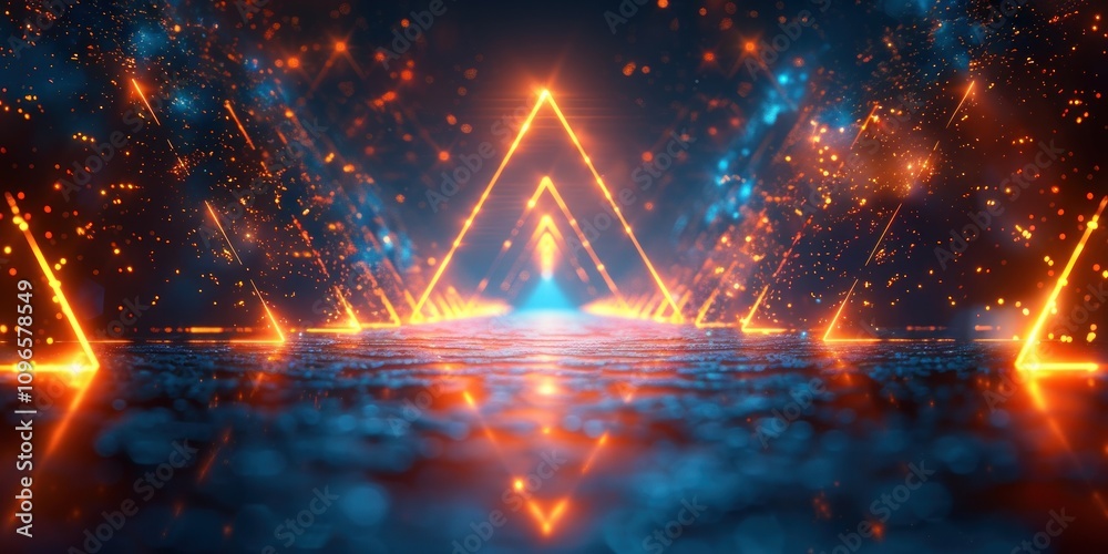 Abstract Neon Triangle Lights on Dark Background