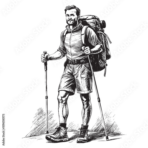 hiking man sketch hand drawn drawing vector illustration