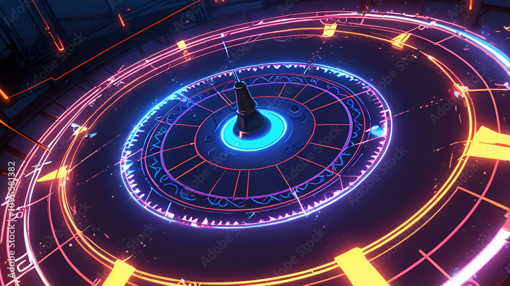 Electric mandalas made of floating neon triangles. Anime Background/Wallpaper