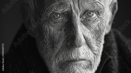 Wallpaper Mural Vintage-style black and white portrait of an elderly man with deep wrinkles, dramatic light, and a focus on emotional intensity in his eyes Torontodigital.ca