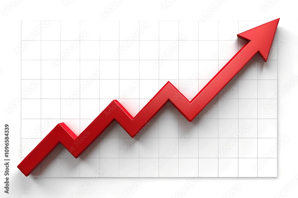 Red upward arrow graph showing rising trend, cut out Red upward arrow graph showing rising trend, cut out