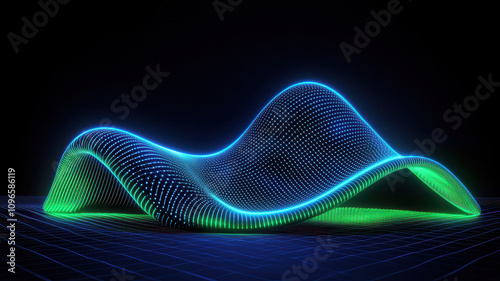 Abstract Quantum Structures Intersecting Machine Learning and Algorithmic Innovation. Futuristic Technology Concept. glowing wave of interconnected dots in vibrant colors