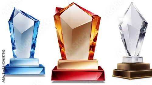 Award trophies, crystal, glass, achievement, recognition, competition
