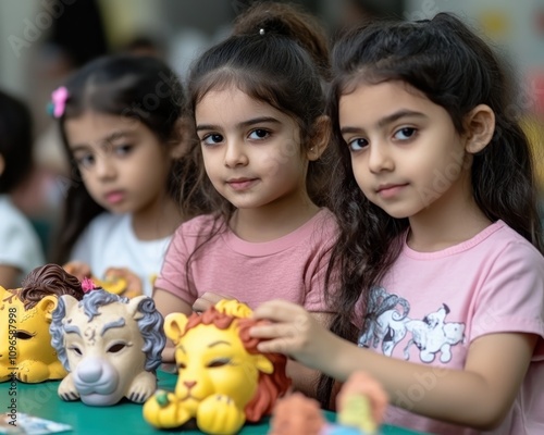 Festival Workshop Kids' Zodiac Animal Mask Making, A Fun Educational Art Activity Blending Creativity and Learning Children craft unique masks representing the twelve zodiac animals, fostering photo