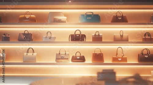 Wallpaper Mural A luxurious retail store interior with an array of designer handbags and accessories displayed on modern, sleek shelves, illuminated by soft, elegant lighting Torontodigital.ca