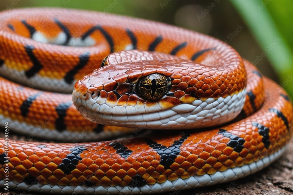 Obraz premium Corn snake, Pantherophis guttatus, partial view